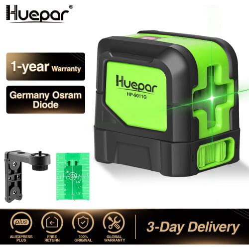 Huepar 2 Lines Laser Level Self Levelling ( 4 degrees) Green Red Beam Laser Horizontal & Vertical Cross-Line with Magnetic Base