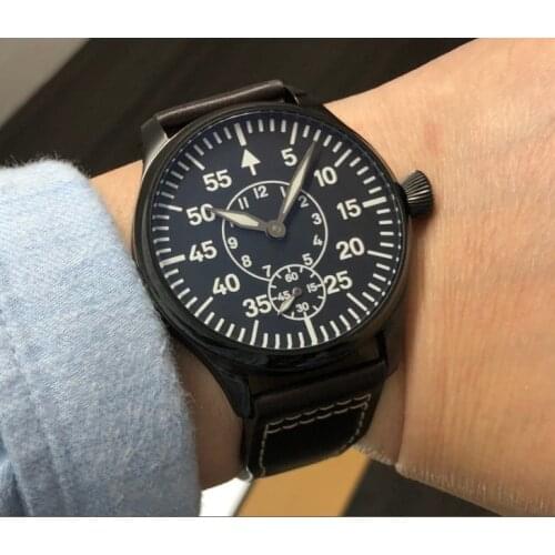 Sapphire crystal or Mineral glass 44mm black dial Asian 6498 17 jewels movement PVD case luminous Mechanical watches GR40-2