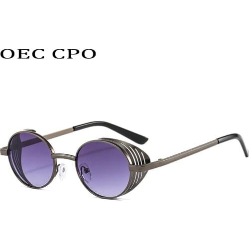 OEC CPO Oval Punk Vintage Sunglasses Women Men Round Brand Designer Sun Glasses Female Steampunk Retro Eyeglasses UV400 Oculos