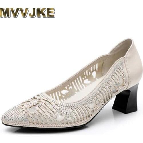 MVVJKE Best selling 2020 new spring microfiber hollow rhinestone pointed shoes high heel shoes fashion elegant women shoes big