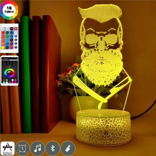 Unique 3D Illusion Night Light LED Barber Club Atmosphere Decoration Desk Lamp Smart Phone Control Color Changing Nightlight