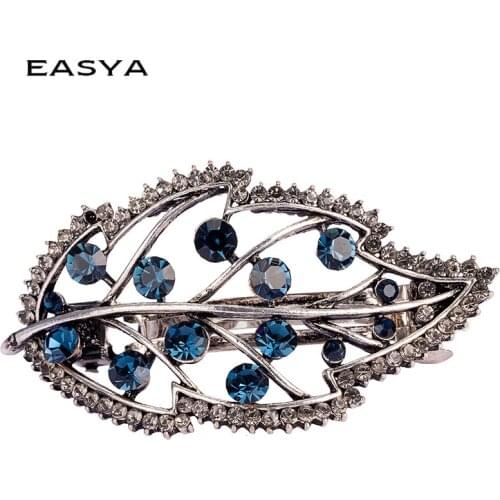 EASYA Vintage Metal Hairwear Hair Accessories Fashion Crystal Hollow Leaf Hair pin Clips Barrettes For Women Girls