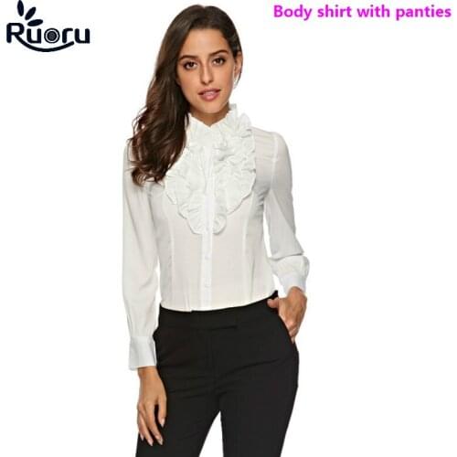 2021 Women Bodysuits Long Sleeve Bodycon White Blouse Shirt Office Lady Work Formal Body Shirts Female Fashion Autumn Winter