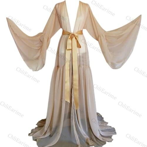 Ladies long flared sleeve bathrobe pajamas mopping floor dress