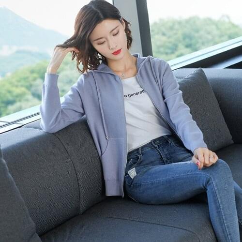 2019 Spring Autumn Women Hooded Cardigans Female Long Sleeve Sweater Korean Casual Loose Short Coat Outwear Knit Clothing OS298