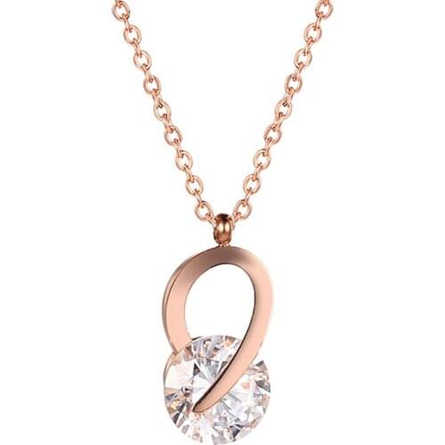 Fashion Initial Necklace with Zircon Fashion Jewelry Stainless Steel Rose Gold Choker Necklace Women Collier Femme