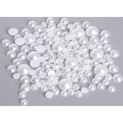 1.5-14mm) White Flatback Half Round Pearl Craft ABS Imitation Pearl Resin Scrapbook Beads DIY Decorate