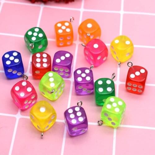 10Pc 14mm Resin Craft Transparent Dice Charms Pendants Cabochon Charms Handmade Making Accessories DIY Earring Necklace Keychain