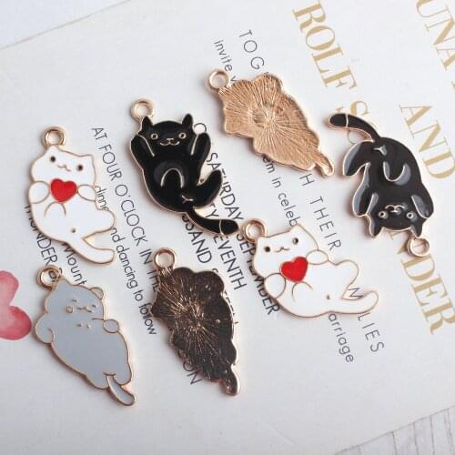 10pcs New Alloy enamel Coloured pet heart cat kitten charms pendant Jewelry Accessories Retro Handmade Diy Earrings Material