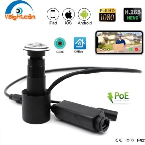 1080P HD Door Eye Hole IP Camera 1.78mm Wide Angle Fisheye Lens H.265 Security P2P Onvif Camera POE Indoor Camera XMEye iCSee
