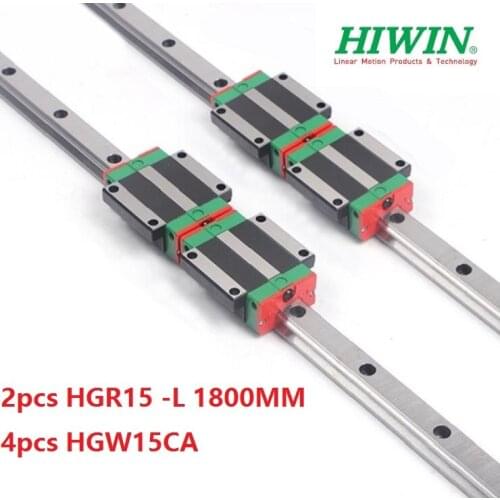 2pcs 100% original Hiwin linear rail guide HGR15 -L 1800mm + 4pcs HGW15CA ( HGW15CC ) linear flange carriage block for cnc