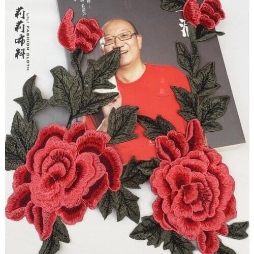 3D Peony Cloth Affixed To The Clothing Patch Embroidered Large Flowers For Down Jacket Hole DIY Clothing Patches