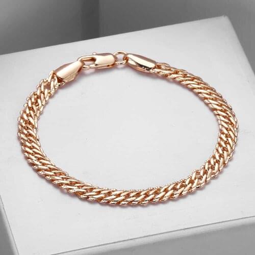 5.5mm Hammered Venitian Link Chain Bracelet for Womens Mens 585 Rose Gold Filled Bracelets Wedding Jewelry Gifts 20cm CB05