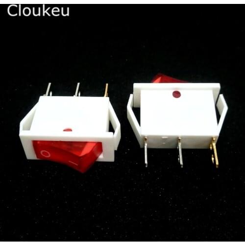5Pcs 10*28MM Rocker Switch White With lamp KCD3-102N 3Pin 2File Seesaw Power switch 16A250V