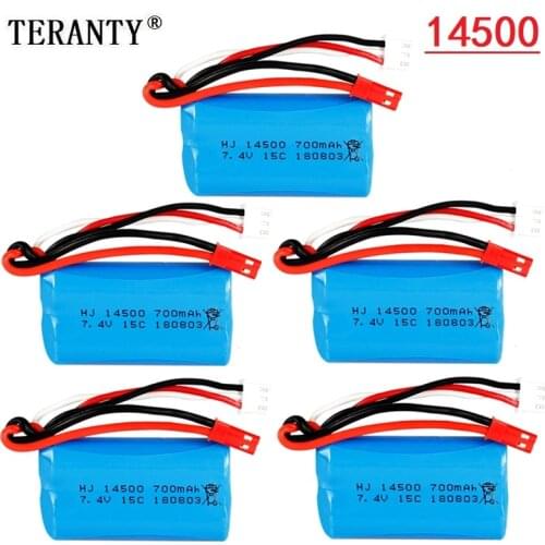 5Pcs 7.4V 700mah 14500 Rechargeable battery For FT007 RC Boat Toys Speedboat For Syma F1 FX059 RC aircraft 2s 7.4v LIPO Battery