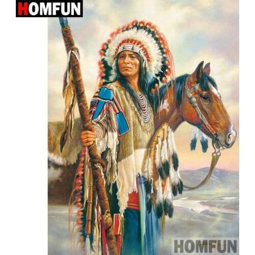 HOMFUN Full Square/Round Drill 5D DIY Diamond Painting "Indian horse " Embroidery Cross Stitch 5D Home Decor Gift A08781