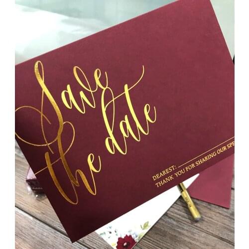 Burgundy invitation envelope with gold foil save the date 20pcs