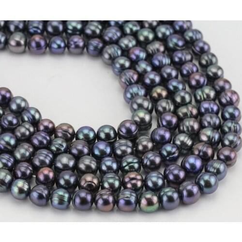 Perfect DIY Loose Pearl Jewelry,7-8MM Black Color Peacock Freshwater Pearl Loose Beads One Full Strand 36cm