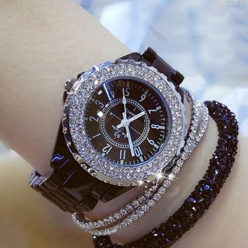 Women Watches Fashion Casual Luxury Rhinestone Quarts Black White Ceramic Watch Birthday Valentines Day Gift