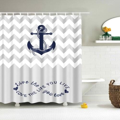 Dafield Shower Curtain Zig Zag Vintage Nautical Anchor Timeworn Marine Nautical Navy
