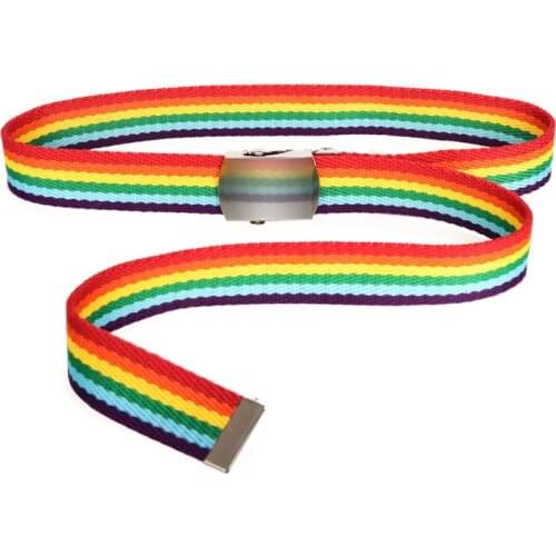 Children Rainbow Belt Trend Ladies Thin Waist Alloy Roller Buckle Adjustable Jeans Accessory 2020 New Unisex Casual Canvas Belt