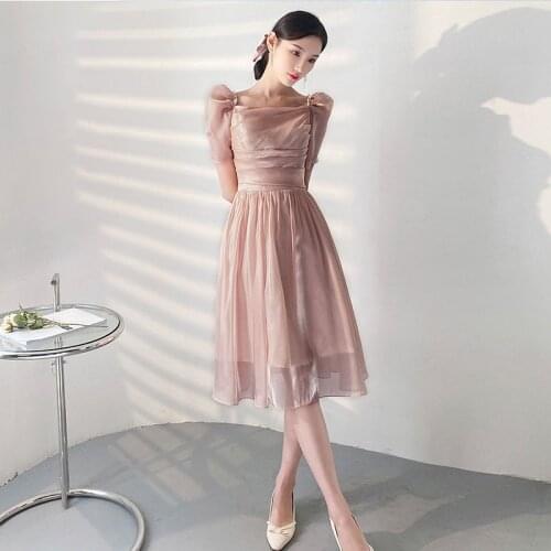 Bridesmaids Dresses Vintage Short O-Neck Pearls Crystal Pleat Spaghetti Straps A-Line Luxury Pink Women Wedding Party Gown E656