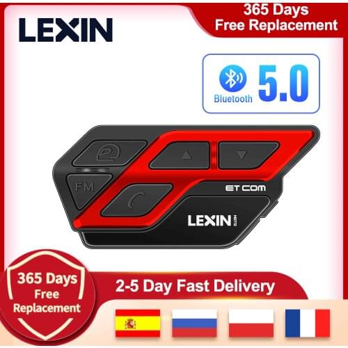 1PC LEXIN Motorcycle Bluetooth Helmet Intercom, Type-C Design Helmet Headsets Noise Reduction Upgrade &Built-in FM Radio