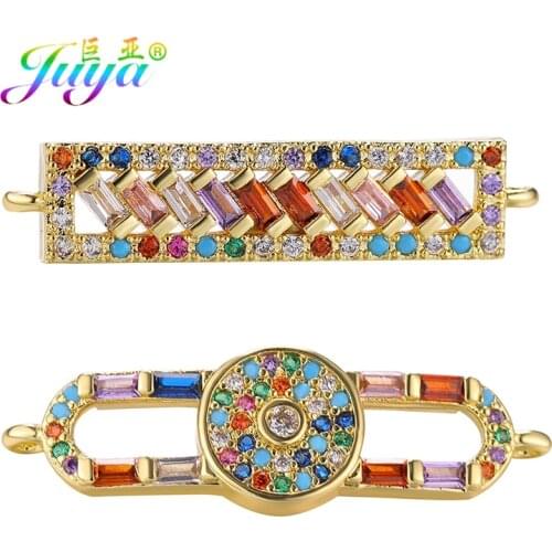 Juya DIY Rainbow Zirconia Gold/Silver Color Creative Luxury Charms Connector Accessories For Handmade Charms Bracelet Making