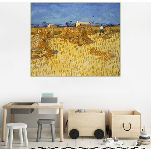 Citon Van Gogh《Corn Harvest in Provence》Canvas Oil Painting Famous Artwork Poster Picture Wall Decor Home Living room Decoration