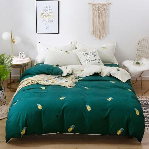 Green Cartoon Pineapple White Kids Luxury Comforter Bedding Set Modern Fashion King Queen Twin Size Bed Linen Duvet Cover Set