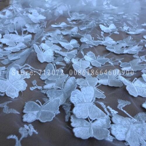 1 yard New Off white/Gold/yellow/pink/purple 3D buterflies on net fashion wedding/show/eveining dress lace fabric 1 yard