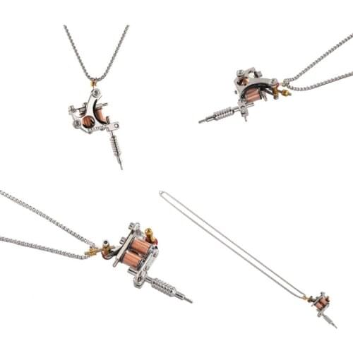 Mini Tattoo Machine Necklace with Rope Chain Tattoo Pendant Necklace Jewelry LX9E