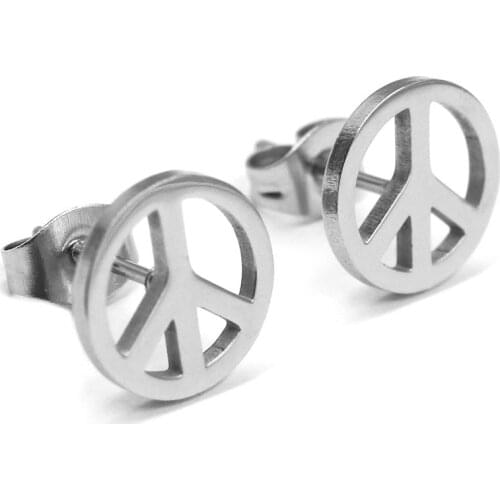 Fashion Peace Stud Earrings Stainless Steel Jewelry Cool World Peace Sign Biker Mens Women Earrings For Gift SJE370217AA