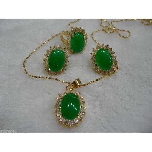 Fashion jewelry beautiful green jade necklace pendant earring ring