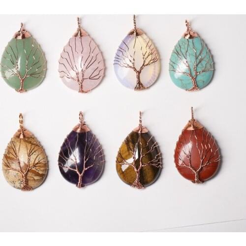 Natural Crystal Pendant Tree Of Life Quartz Mineral Men And Womens Jewelry Therapy Necklace Pendant Reiki Jewelry DIY Gift