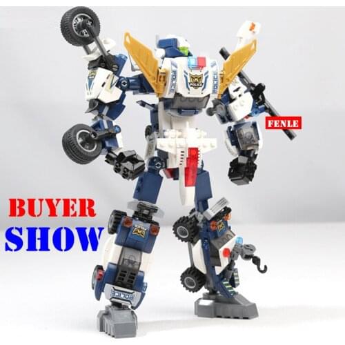 2021 NEW BOYS Transformation 6 in 1 City Police Mecha Deformation Guard Robot Enlighten Block Set Kids Educational Building Toys