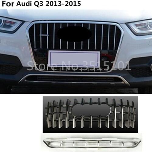 Car Body License Plate Trim ABS Chrome Racing Grid Grill Grille Hoods Panel Frame Moulding For Audi Q3 2013 2014 2015