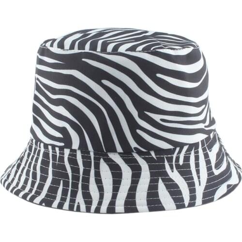 2020 New Fashion Summer Black White Zebra Striped Print Bucket Hats Reversible Fisherman Caps For Women Men Panama Gorras