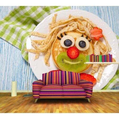 Papel de parede Pancake Strawberry Kiwi Plate Food wallpaper,living room TV wall kitchen KTV restaurant bar wall 3d wallpaper