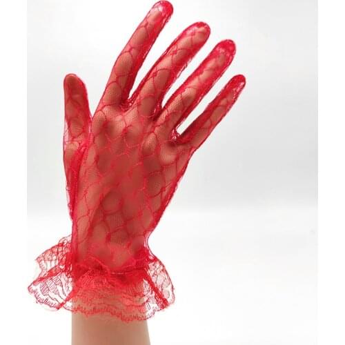 Women Vintage White Black Lace Jacquard Gloves Ladies Fashion Elegant Ceremony Party Accessories Classic Hollow Out Mesh Gloves