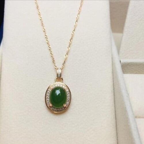 Genuine Hetian Jade Jasper Pendant Natural Elliptical Shape Green Egg Noodles With 925 Silver Necklace Fashion Style