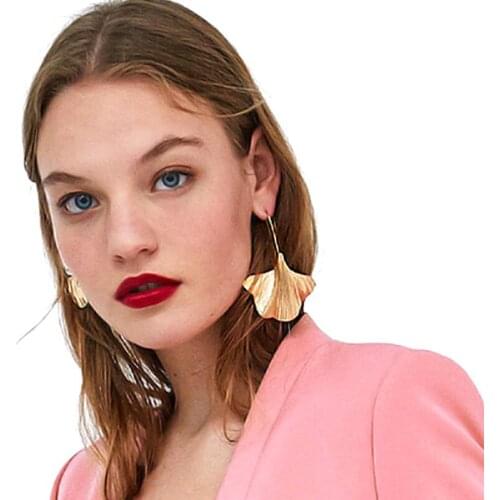 PPG&PGG 2018 Fashion ZA Charm Golden Big Leaf Earrings New Metal Statement Dangle Drop Long Earrings For Women Jewelry Gift