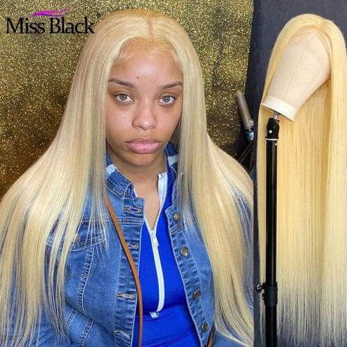 Straight 613 Blonde Ombre Color 13x4 Transparent HD Lace Front Human Hair Glueless Bleached Knots 4x4 Closure Pre Plucked Wigs