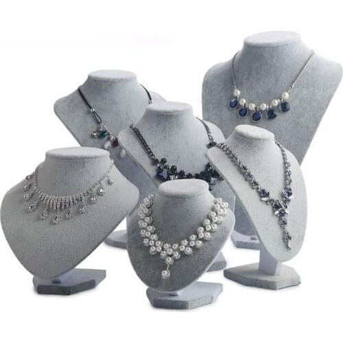Luxury Model Bust Shows Exhibition Stand 6 Different Sizes Gray Velvet Showcase Jewelry Pendant Mannequin Jewelry Stand Organize