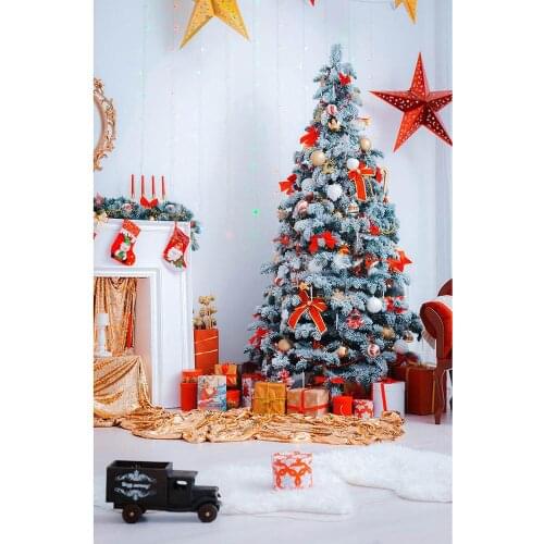 Christmas Tree Gifts Fireplace Star Photography Backdrop Custom Background for Children Baby Home Party Photoshoot Photo Studio