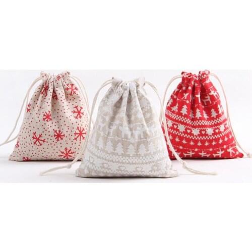 Christmas Decor Gift Bag Storage Bag Cotton Linen Drawstring Bundle Bags Xmas Candy Tea Package Gift Wrap LX8277