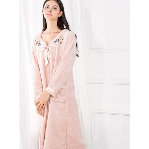 Pink Sleepwear Nightgown Women Nightwear Ladies Spring Winter Sleepwear Dress