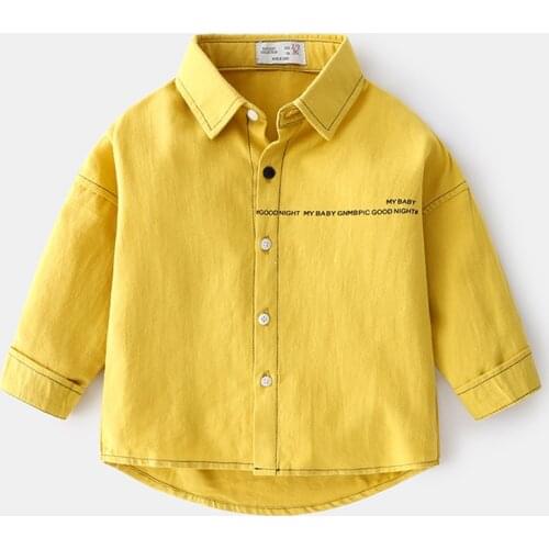 Fashion Long Sleeve Yellow Boys Shirts Turn Down Collar Straight Kids Tops Outwear Fall Summer Cotton Childrens Clothing