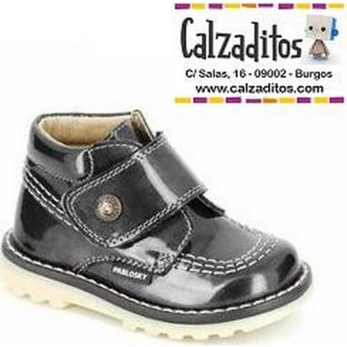 Boots type Kickers leather patent leather steel gray heather girl, of Pablosky
