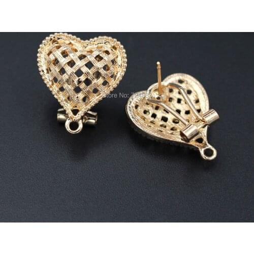 Earrings post with Loop Connectors 19mm Hollow Heart Love Base African Clip Stud Earrings DIY Jewelry Findings Accessories Bulk